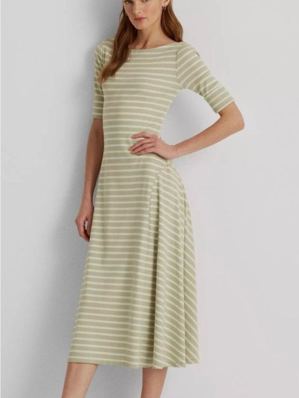 Lauren Ralph Lauren Sage and White Striped Midi Dress